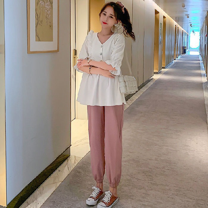 Sét bộ đồ bầu áo babydoll dáng xòe tay lỡ quần dài thời trang mẫu mới nhất BD932