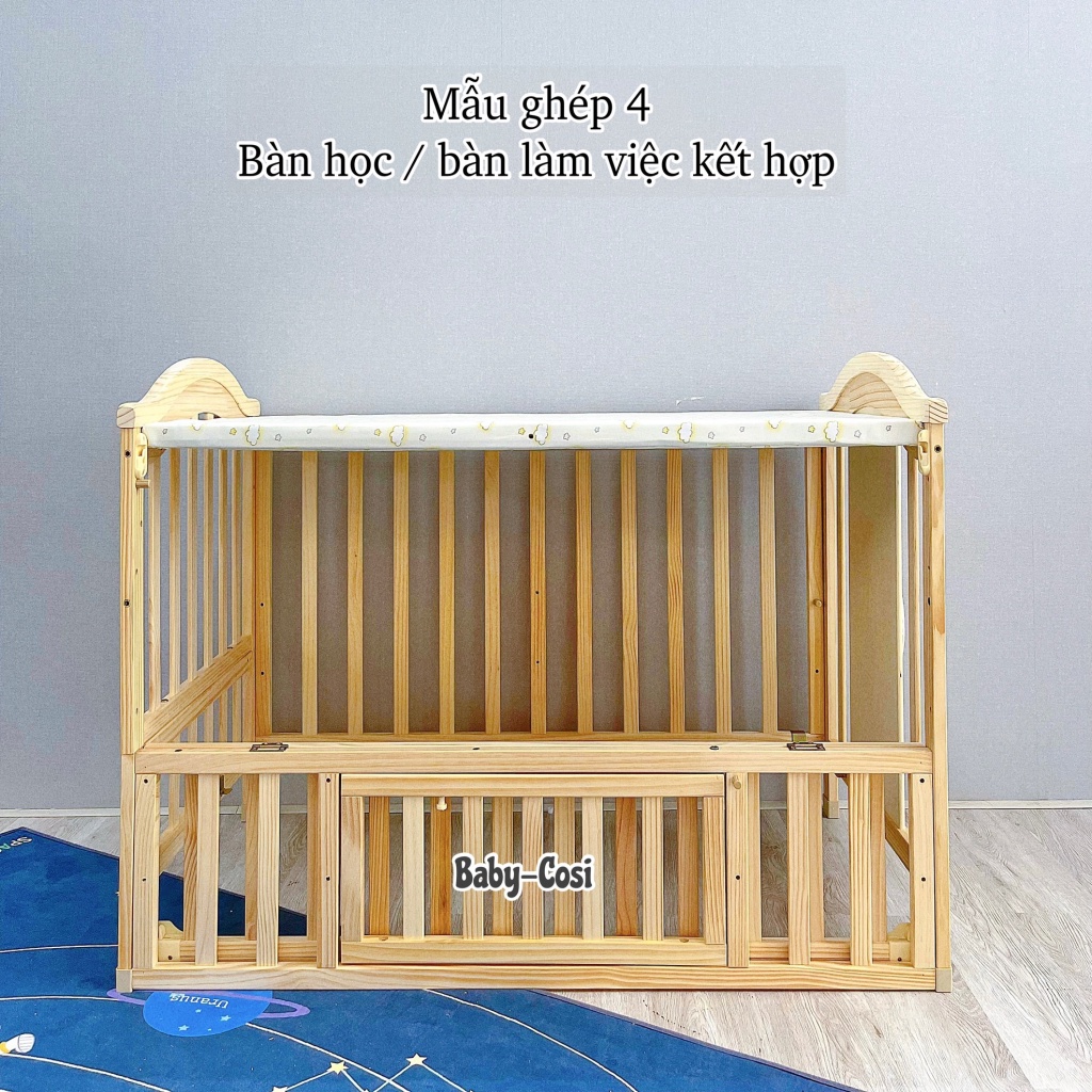 Nôi cũi gỗ giường đa năng cho bé 6in1 Baby Cosi Tặng kèm màn và bánh xe - Cũi gỗ dùng cho bé sơ sinh đến 6 tuổi