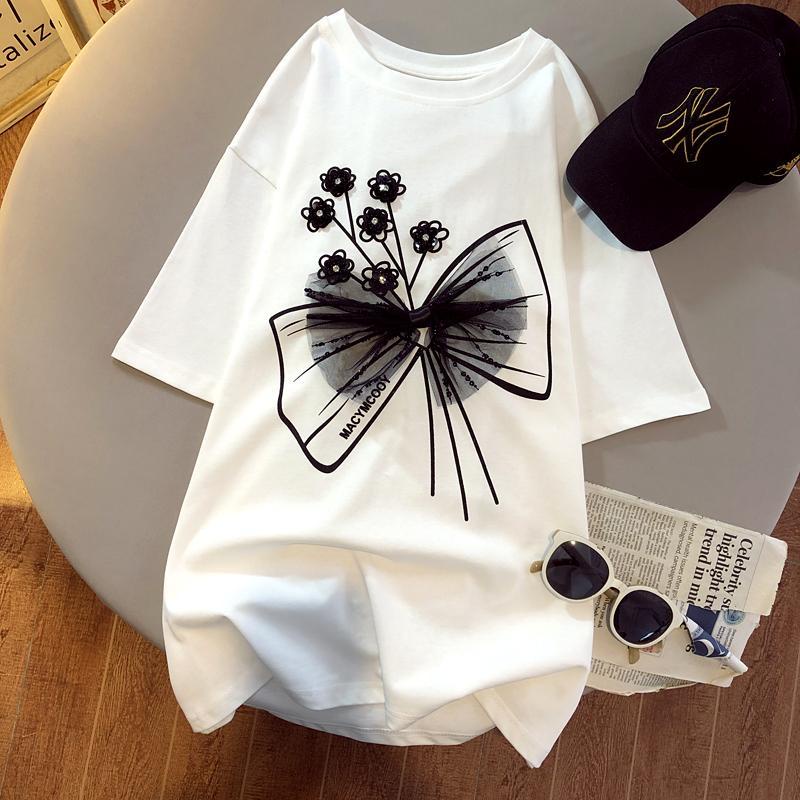 Áo thun ngắn tay họa tiết nơ đơn giản dành cho nam và nữ