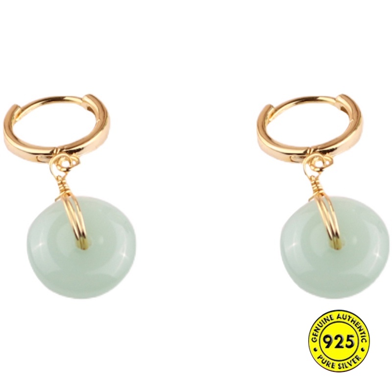 Bông tai mạ vàng 18k đính ngọc bích cho nữ