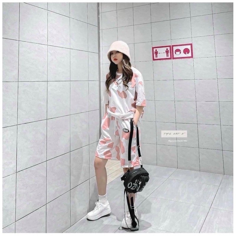 [RẺ VÔ ĐỊCH] Sét Đồ Bộ Thể Thao Nam Nữ Mặc Nhà In Hình Bò Sữa Logo Phong Cách Ulzzang Unisex, Freesize Chất Thun Cotton