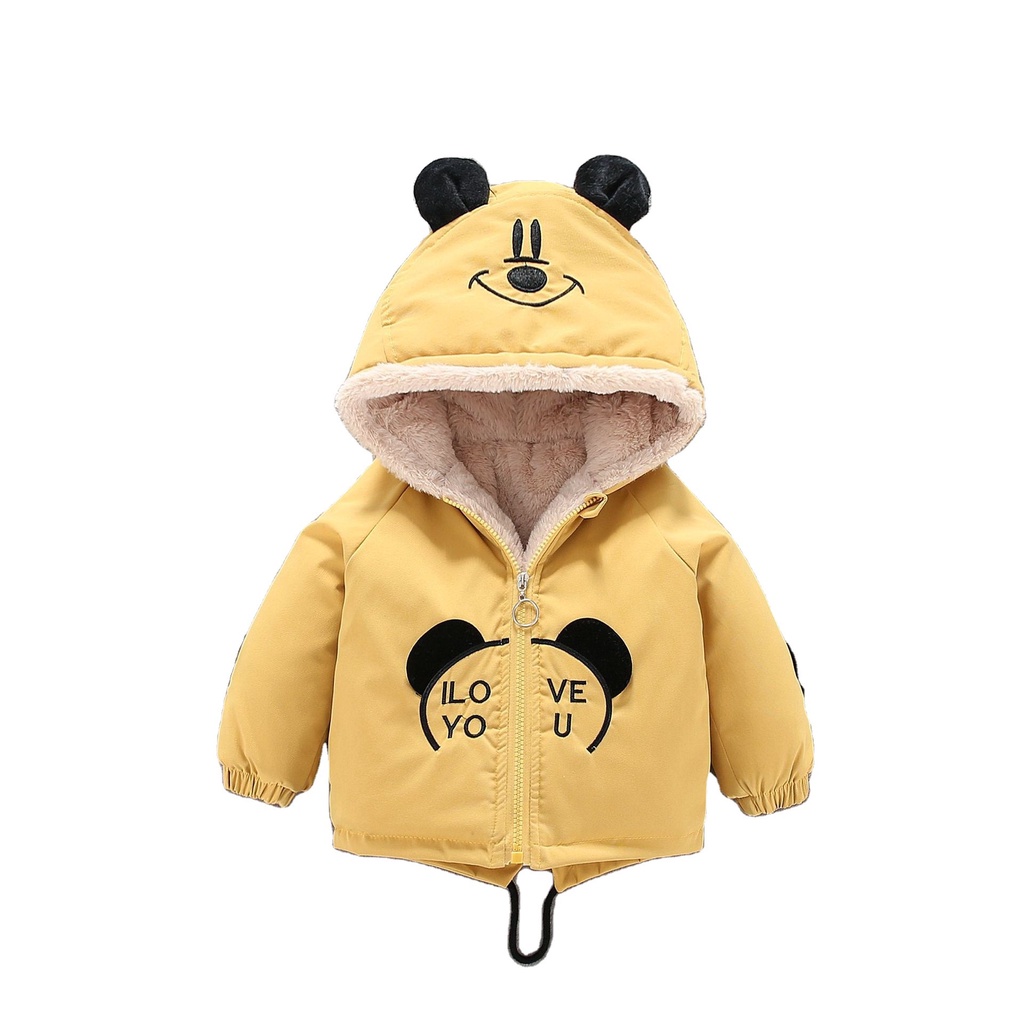 Áo Khoác Lót Lông In Hình Con Gấu Cho Bé Trai Bé Gái Áo Khoác Nỉ Cực Ấm Cho Bé Từ 10-25Kg