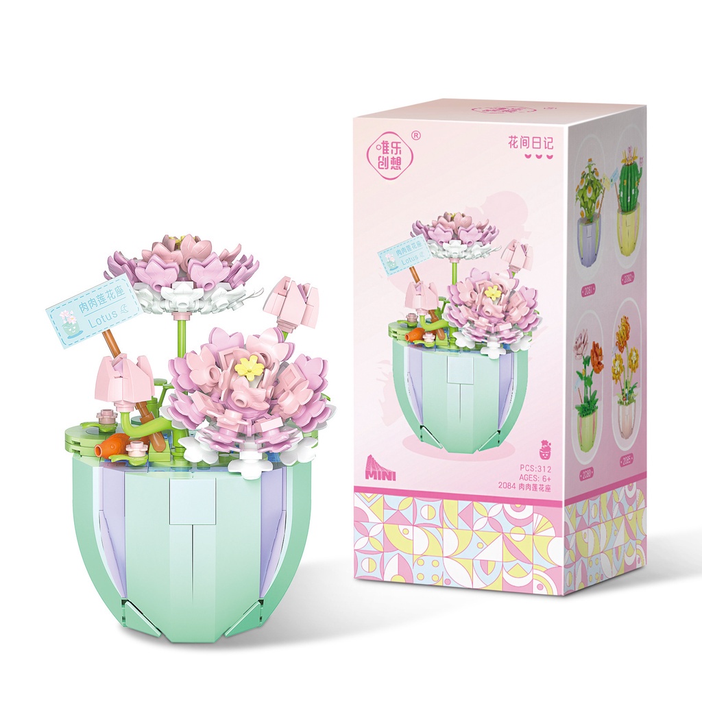 Khối lắp ráp xếp hình LEQIAZHIXING kiểu chậu hoa sen xương rồng