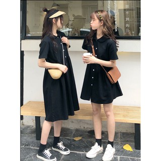 Váy đầm đen babydoll cổ sen nhiều cúc mẫu mới bạn thân Ulzzang 2020