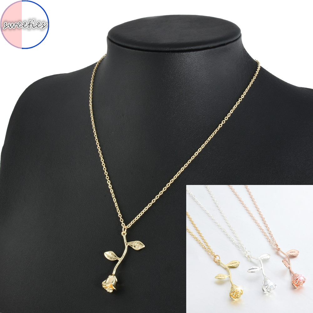 【sweet】Fashion woman Charm delicate Rose Flower Pendant Necklace wedding gift jewelry