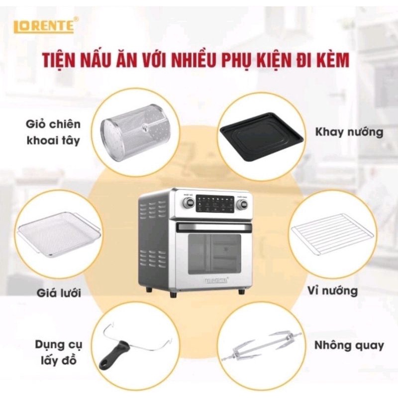 Nồi chiên không dầu điện tử Lorente, lò nướng dung tích lớn 16L Lorente LT-1600- Chính hãng BH 12 tháng