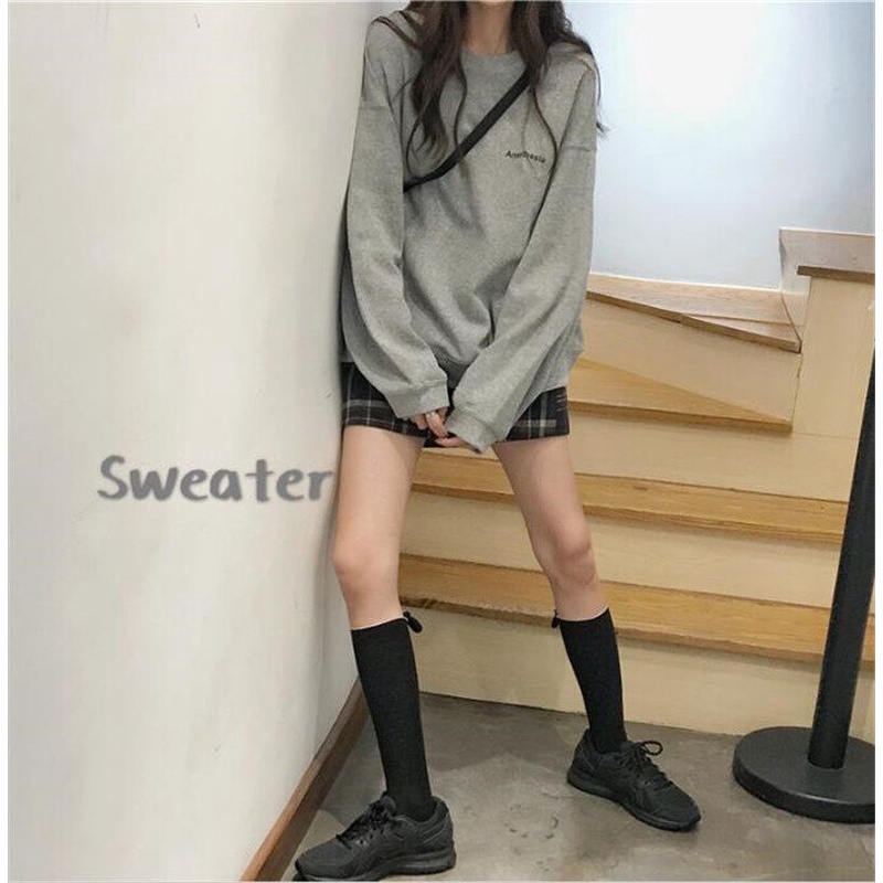 Áo sweater XINLANYASHE dáng rộng in chữ phong cách Hàn Quốc thời trang cho nữ