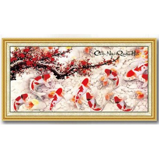 Tranh thêu chữ thập 3D CÁ CHÉP HOA ĐÀO ĐỎ 222999, 99x52cm chưa thêu
