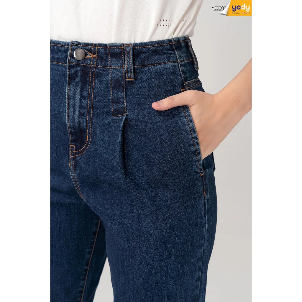 Quần Jean baggy nữ YODY cạp cao ống lửng chất bò co giãn tốt QJN3076