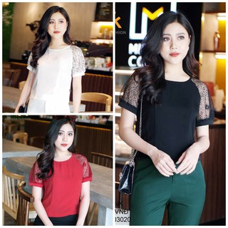 ÁO SƠ MI NỮ CỘC TAY PHỐI REN BO GẤU THIẾT KẾ CAO CẤP NK FASHION