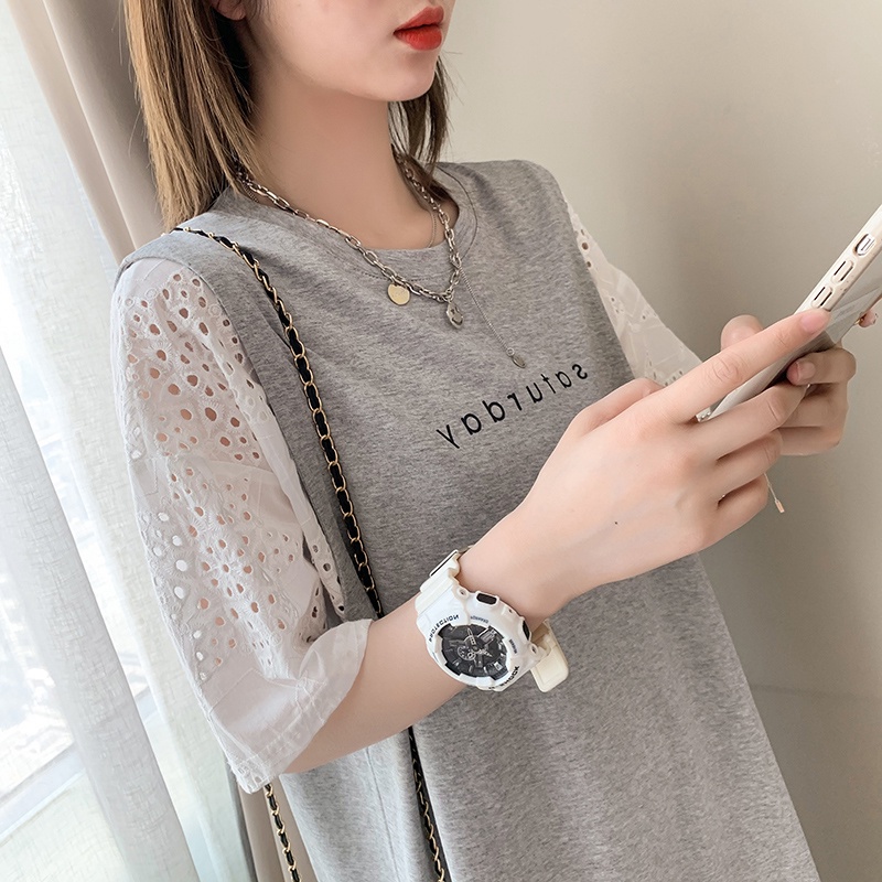 NRVP Đầm thun ngắn tay dáng rộng thời trang đường phố Hàn Quốc cho nữ