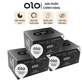 Bộ 3 hộp bao cao su siêu mỏng 001 OLO đen hương vani với 5% benzocain kéo dài thời gian hộp 10c bcs
