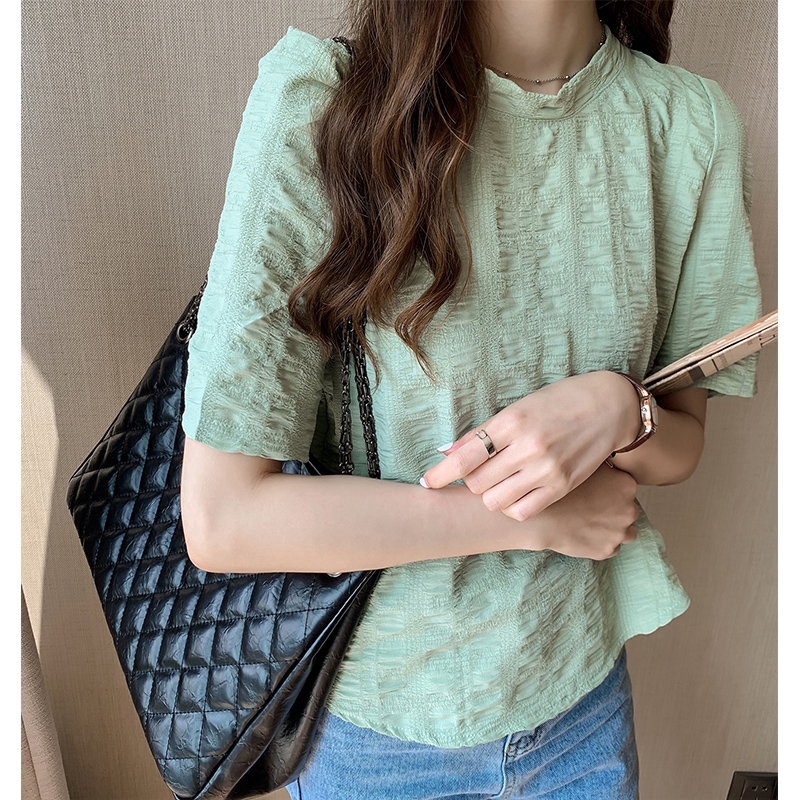 Áo vải voan tay ngắn ôm trơn màu dành cho nữ | BigBuy360 - bigbuy360.vn