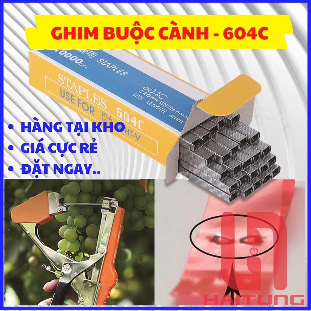 Ghim 604C, Hộp Ghim Bấm Cho Dụng Cụ Buộc Cành Tự Động, Ghim Bấm Chanh Dây - Hộp 10.000 ghim-Thiết Bị Điện Hai Tùng