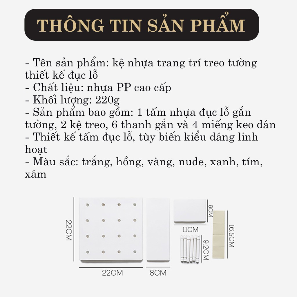 Kệ nhựa treo tường có lỗ tự lắp tùy biến thông minh phong cách Nhật Bản giá dán tường trang trí Phặn Phặn