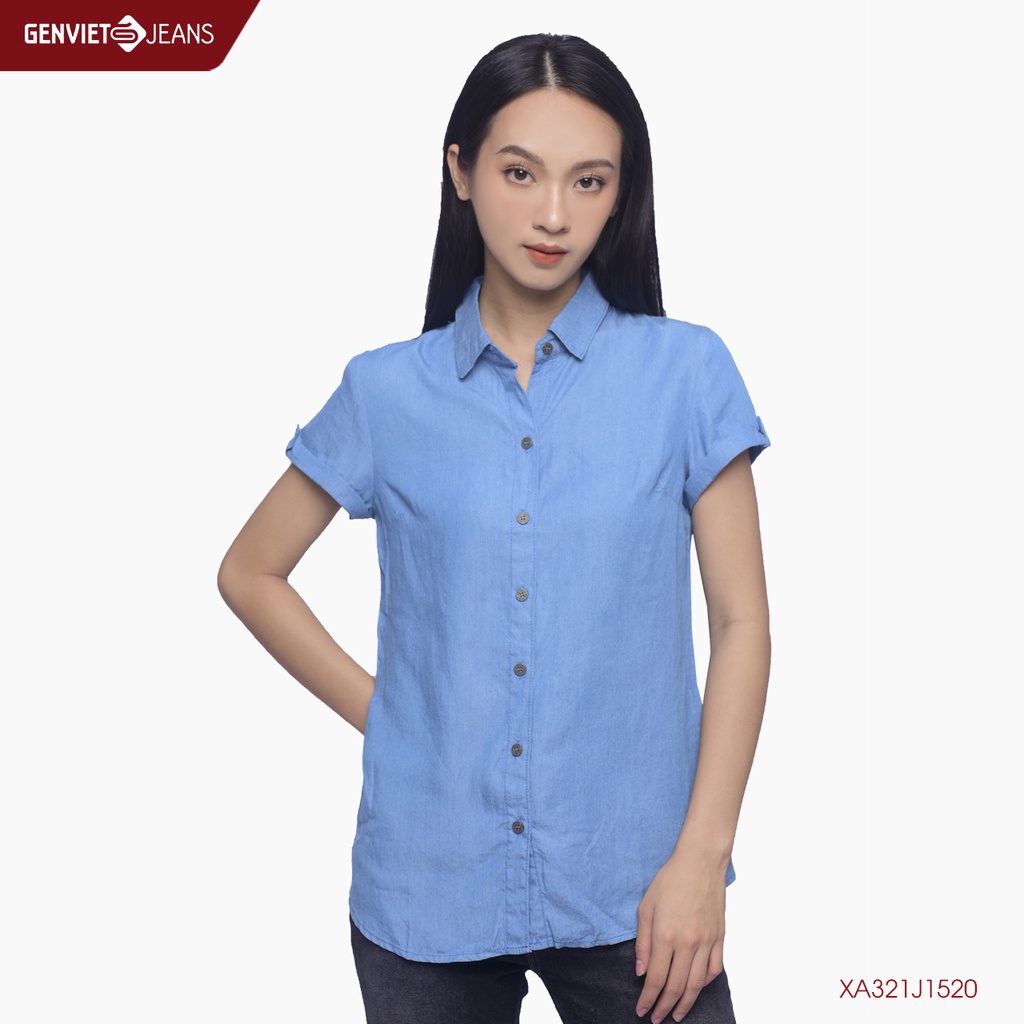 Áo Sơmi Jeans Cộc Tay Nữ GENVIET XA321J1520
