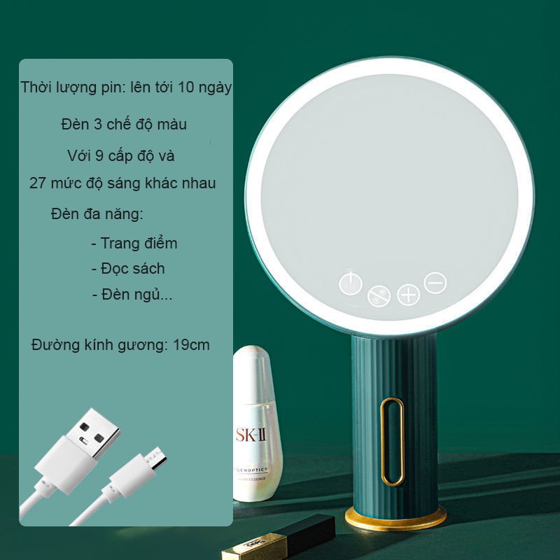 Gương trang điểm thông minh có đèn led cảm ứng, gương để bàn xoay 360 độ nhỏ gọn, tiện lợi decor phòng đẹp NPR21