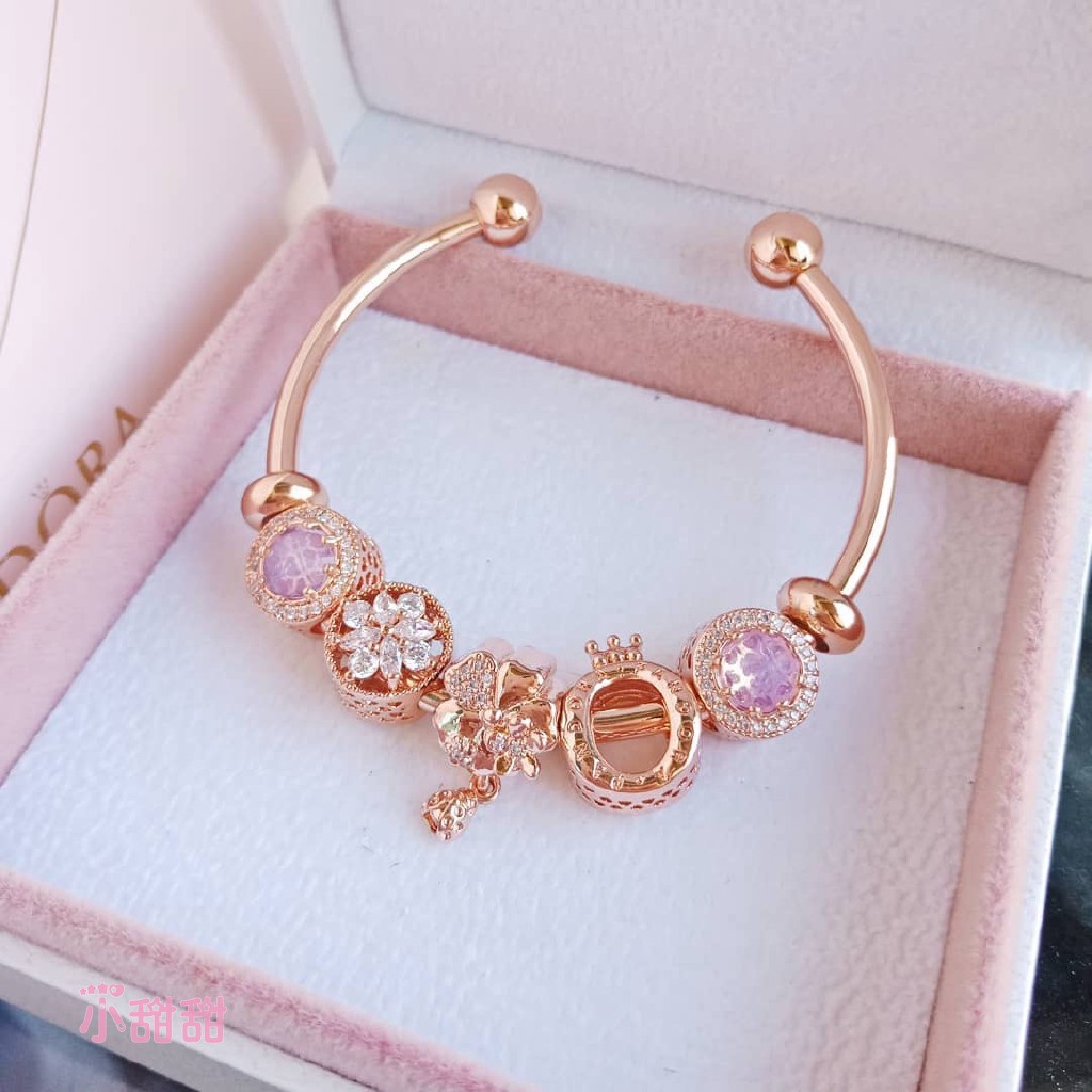 CHARMS Pandora Vòng Tay Đính Hạt Mắt Mèo / Vương Miện Màu Vàng Hồng Trong Suốt Thời Trang 2021 New Assa0215631