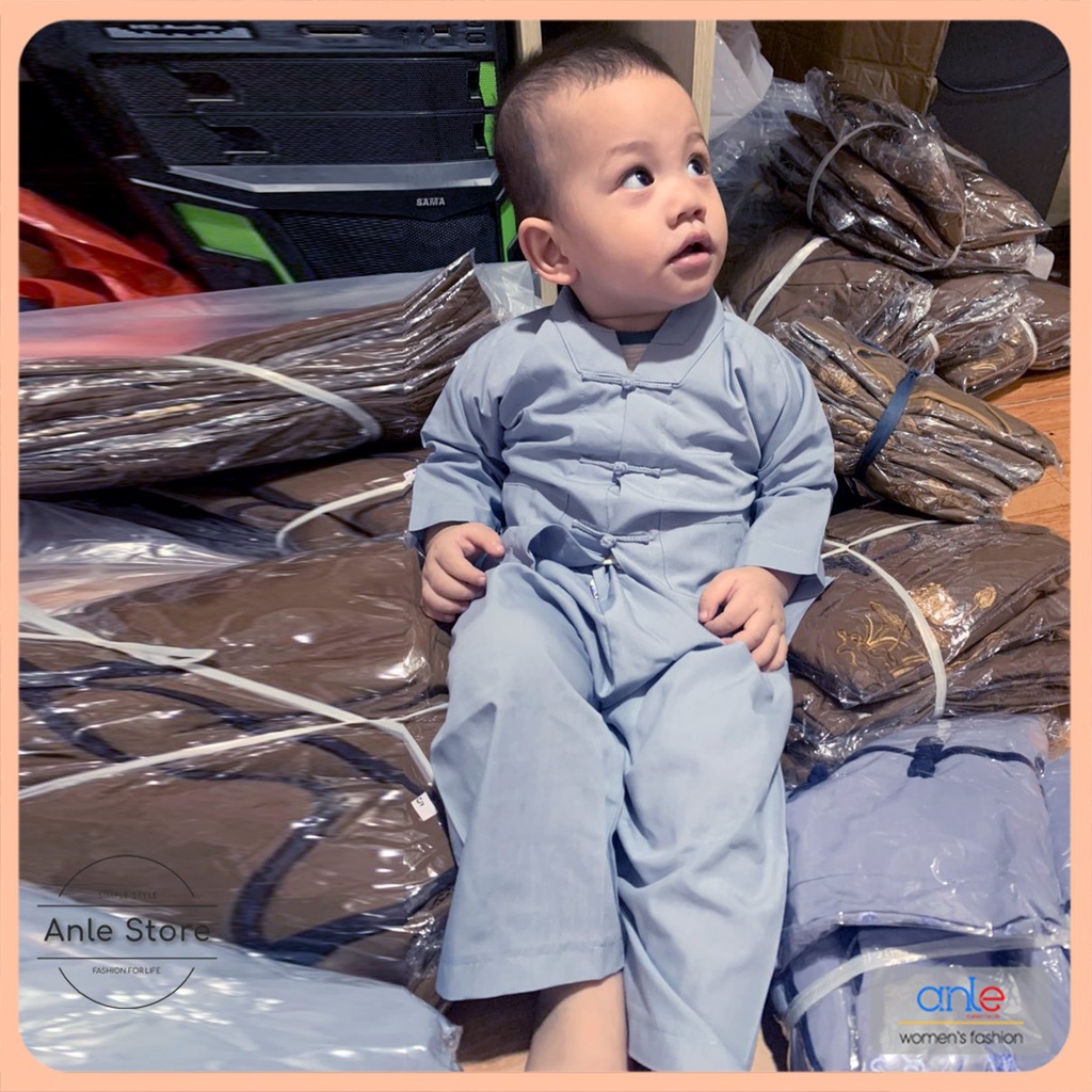 Size từ 5kg-40kg Bộ đi chùa La Hán Trẻ Em Trai, Gái, đồ lam, áo pháp, bộ phật tử khóa tu mùa hè, vải kate mềm mịn mát