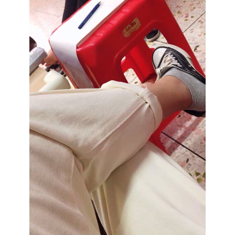 [ SẴN S ] QA30_Quần kaki cạp cao màu trắng ống suông ulzzang | BigBuy360 - bigbuy360.vn