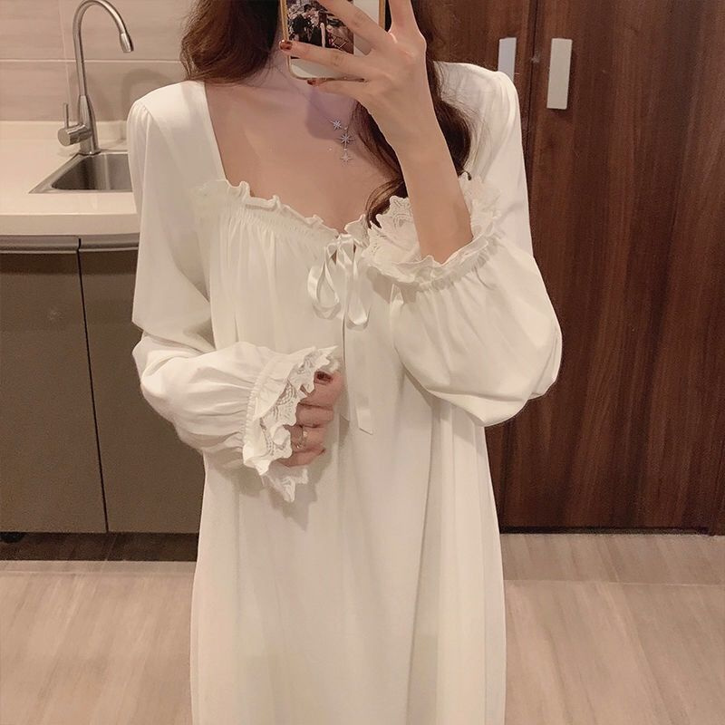 Đầm ngủ công chúa tay dài phối ren phong cách ngọt ngào thời trang xuân thu 2021 dành cho nữ | BigBuy360 - bigbuy360.vn