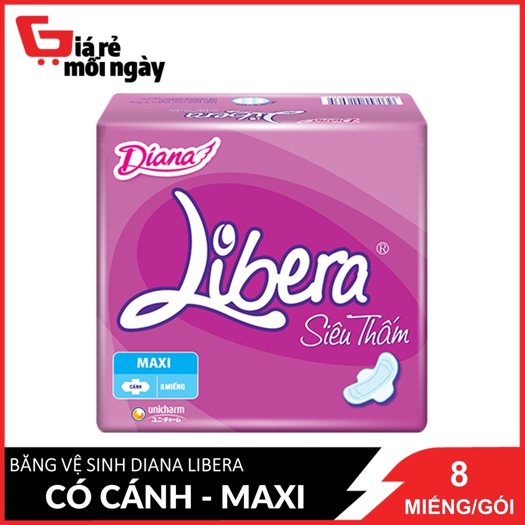 Băng Vệ Sinh Diana Libera Siêu Thấm Maxi Cánh 23cm 8 Miếng / Gói