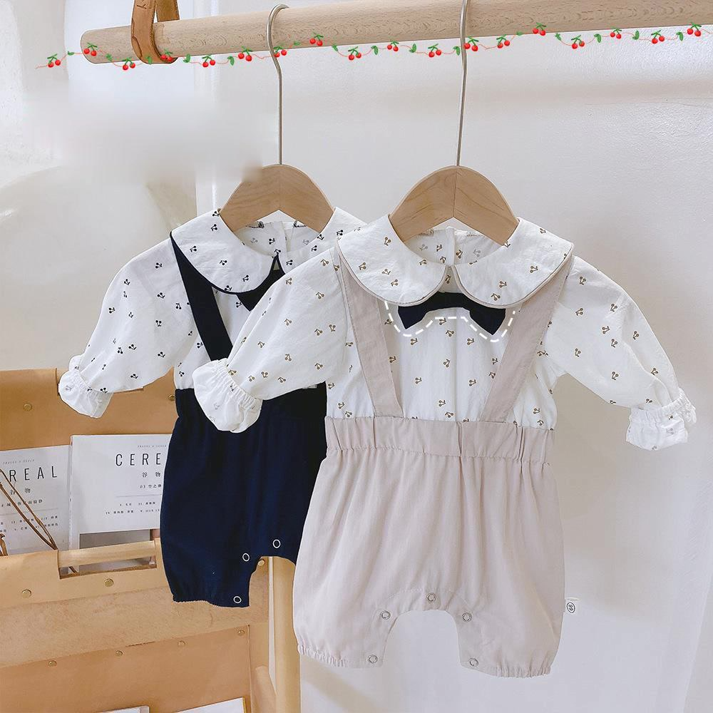 Spring Autumn Baby Boys Bow Tie Birthday Party Gentleman Long-sleeved Romper