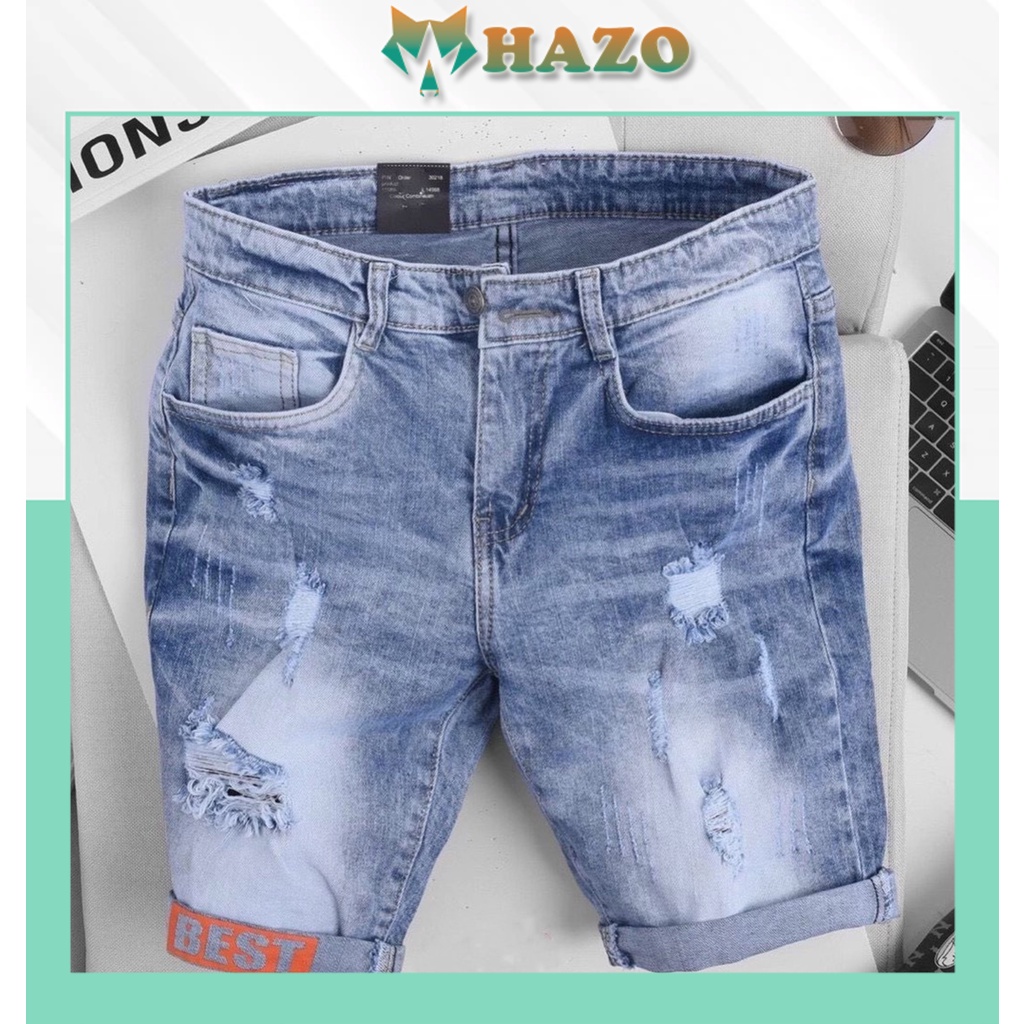 Quần Short Jeans Nam Rách Chất Liệu Co Dãn Cao Cấp Phong Cáchtrẻ Trung Cực Hot - Hazo