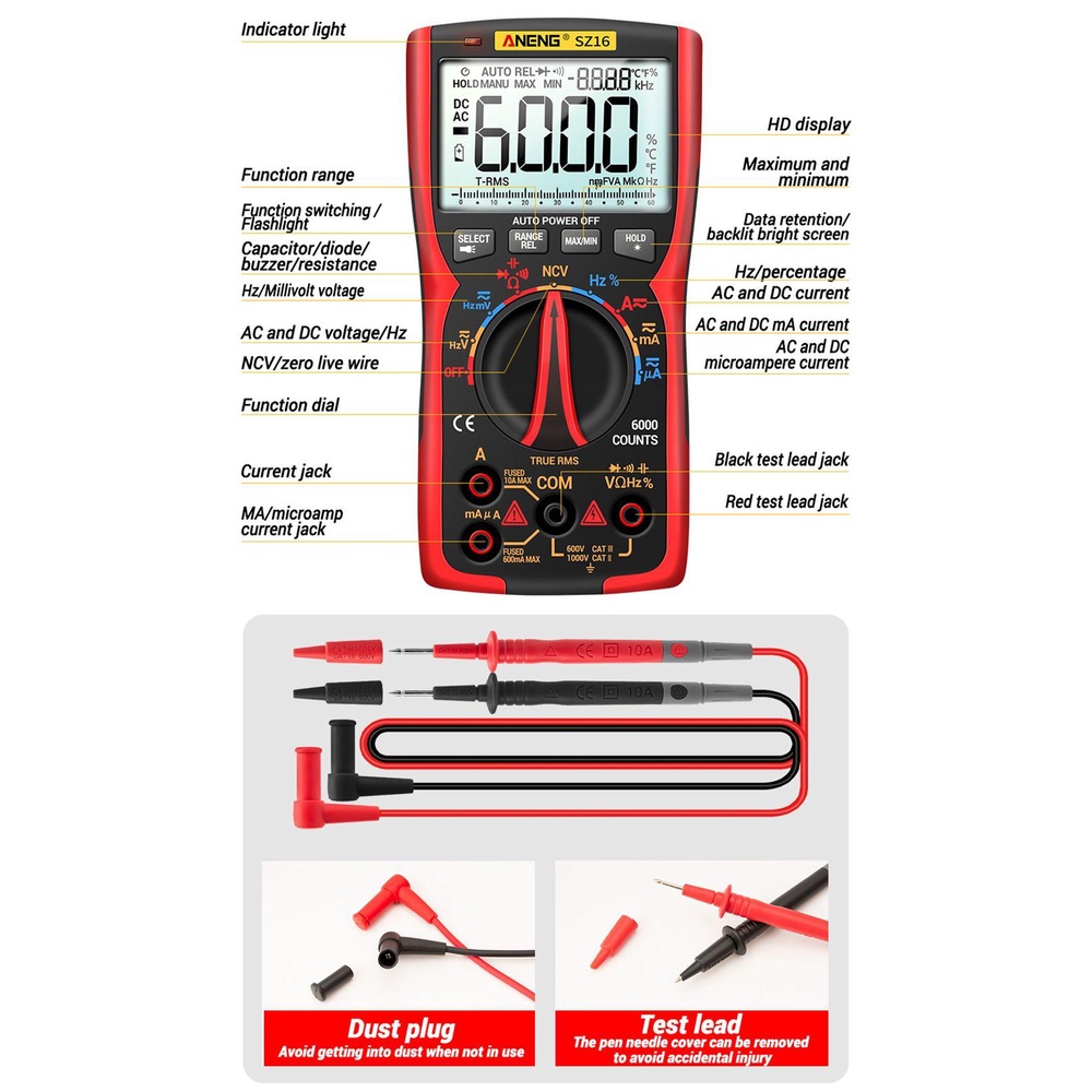 LAKAMIER Đồng Hồ Vạn Năng Kỹ Thuật Số Thông Minh ANENG SZ16 DIY NCV Test Lcr