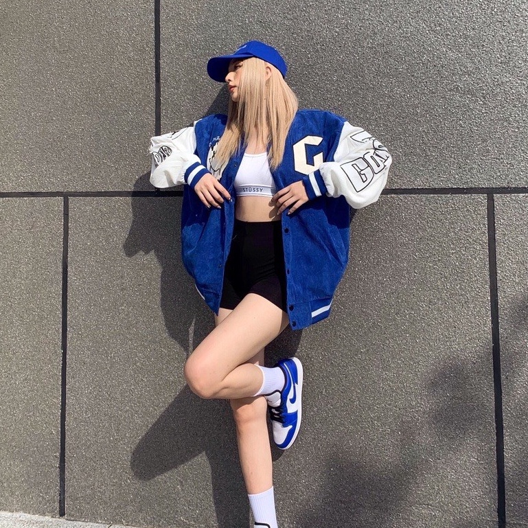 Áo varsity jacket nhung tăm 2 lớp Hình thêu 100%. Áo khoác bomber unisex form rộng nam nữ Gonz Bóng chày cao cấp