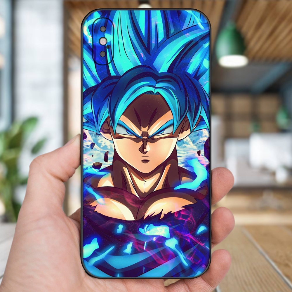 Ốp lưng iPhone X, Xs dẻo đen cạnh vuông in hình Goku Dragon Ball