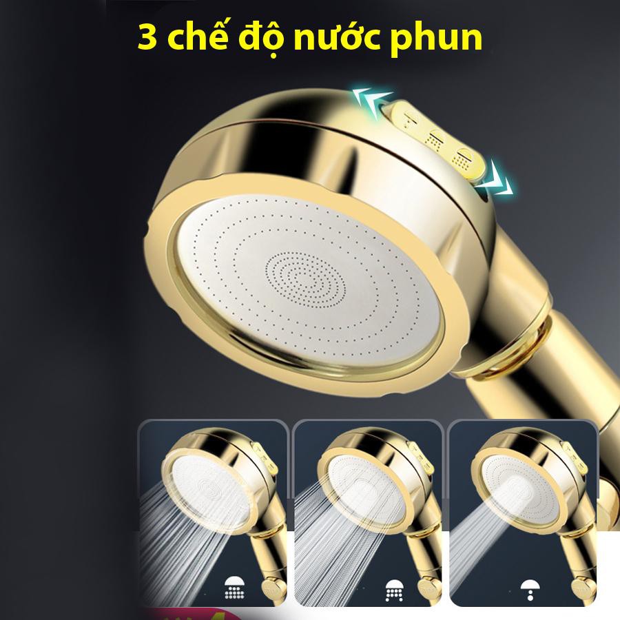 Vòi Sen Tăng áp Có Nút Khóa Nước 3 chế độ Phun, Xoay 360 độ Hàng Xịn - Vàng Gold SSA329