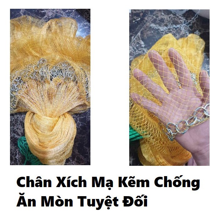 Chài Dù Vàng Mắt 1.8cm Chân Xích Hàng Thái Lan Chính Hãng Bung 8m cao 4m nặng 5kg Sợi Dù Siêu Dai
