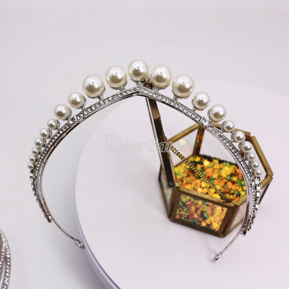 Vương Miện Hợp Kim Đính Ngọc Trai Nhân Tạo Cho Cô Dâu