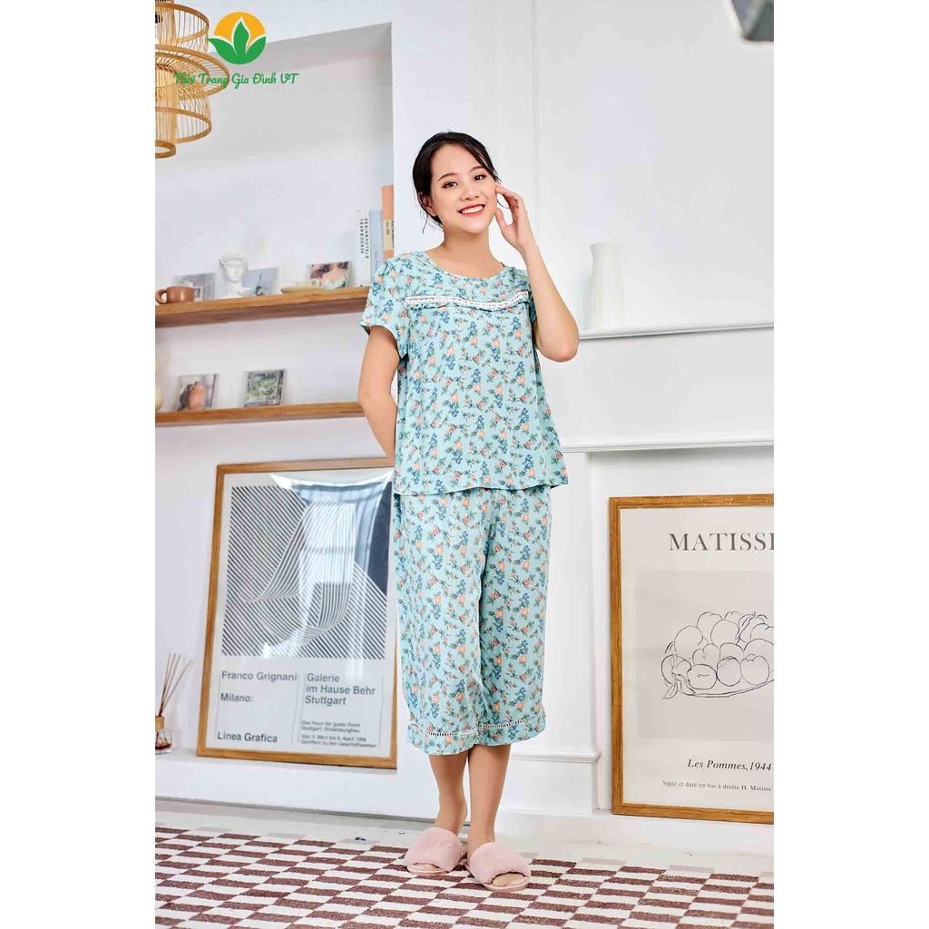 Bộ đồ lanh Việt Thắng quần lửng áo cộc tay nữ B06.2209