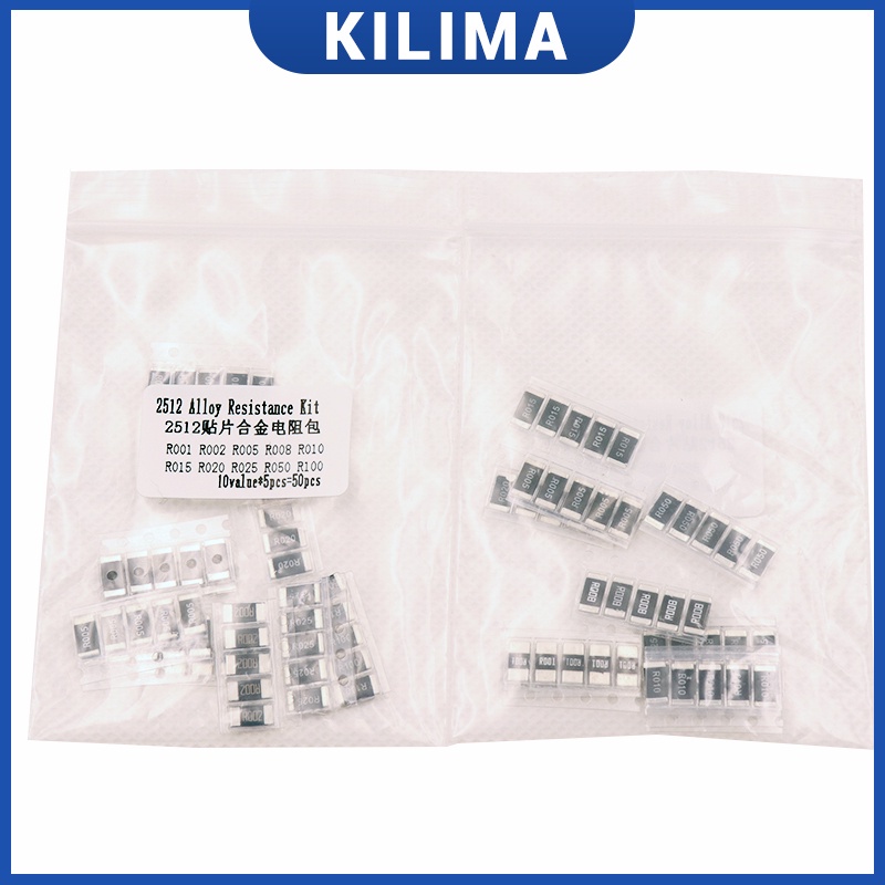 Set 50 Điện Trở Hợp Kim 2512 SMD 10 Loại R020 R025 R050 R100 R010 R015 R020 R025 R00 Cái Chuyên Dụng