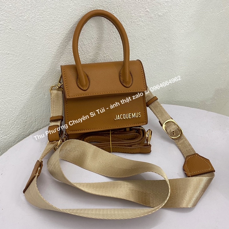 Túi đeo chéo Jacquemus mini size 15 nhỏ nhắn đáng yêu dành cho nữ, bản 2 dây có dây da và dây vải dệt như hình