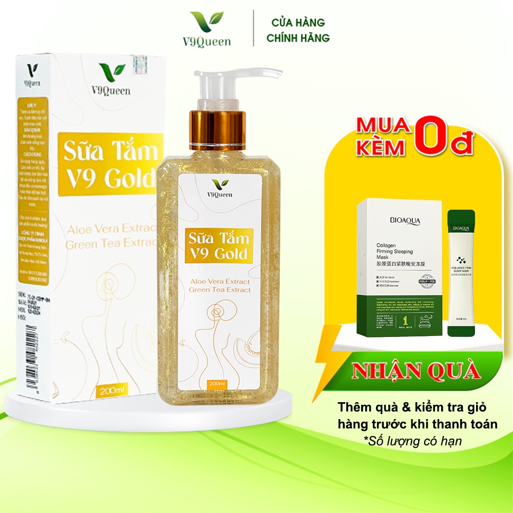 Sữa tắm nước hoa V9Queen, dưỡng trắng da giảm mụn, mùi hương trái cây dịu mát - V9 Gold 200ml/Chai