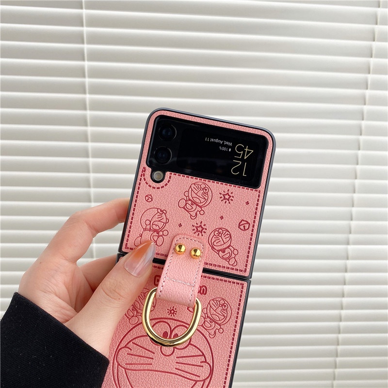 Ốp Điện Thoại Da PU Họa Tiết Hoạt Hình Doraemon Dễ Thương Có Giá Đỡ Cho Samsung Galaxy Z Flip 4 3 2 1 Samsung Z Flip3 5G