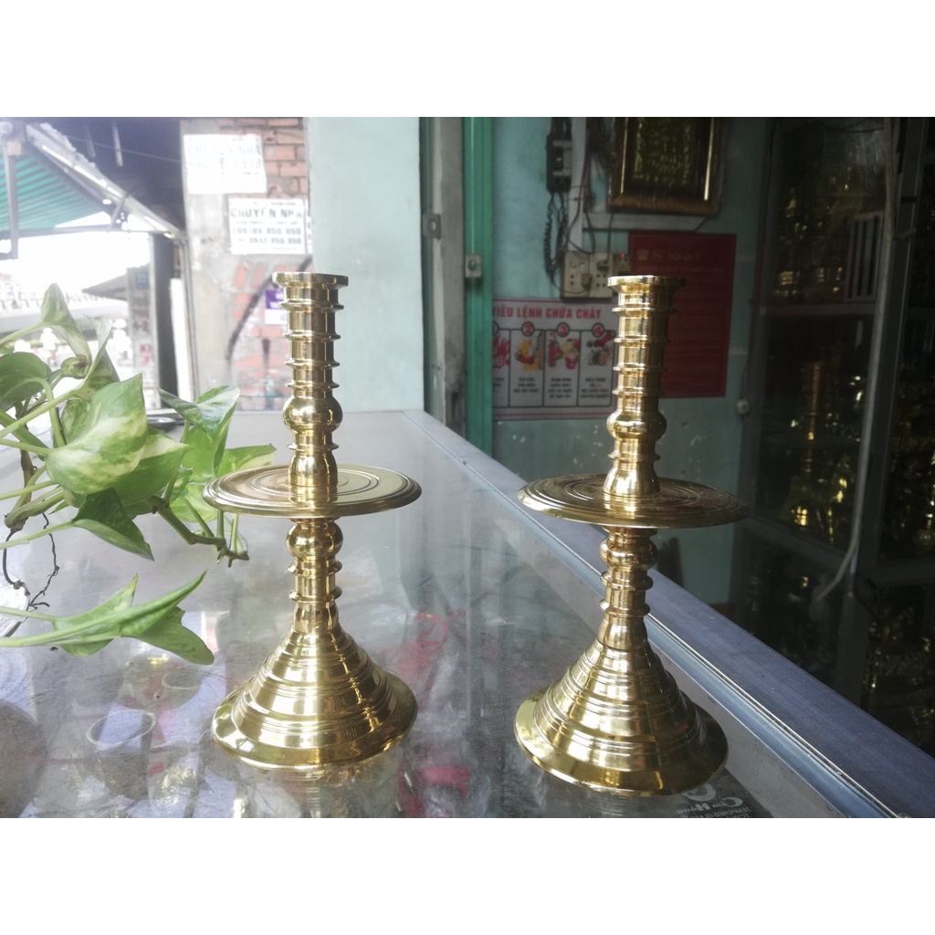 Chân nến trơn 16,5cm truyền thống bằng đồng