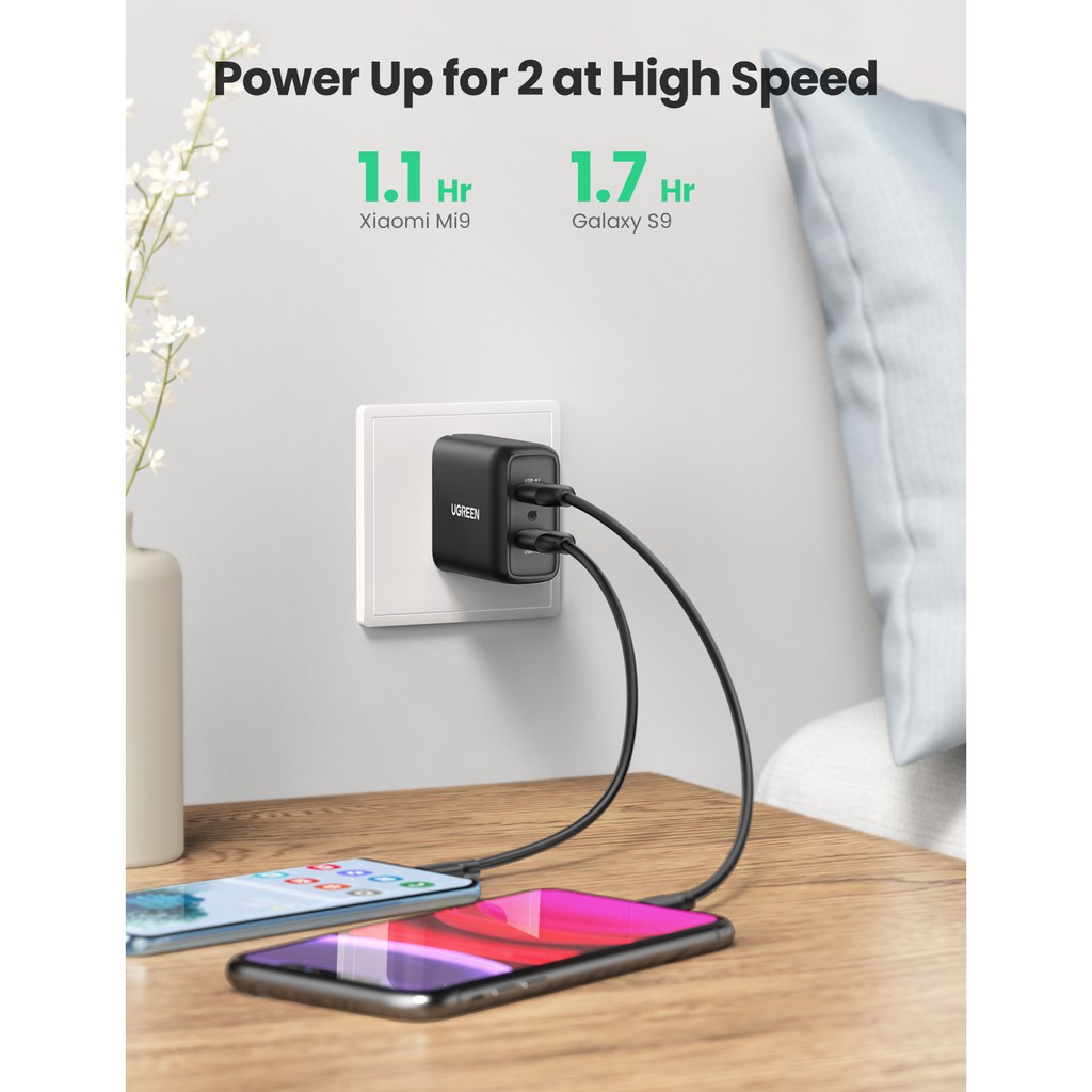 Củ sạc nhanh UGREEN hai cổng USB 3.0 36W màu xanh lục