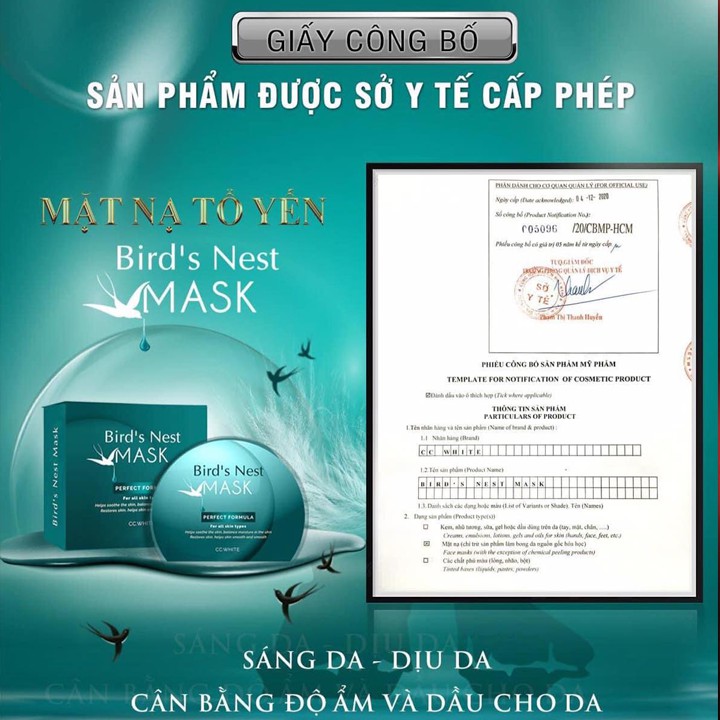 Mặt Nạ Tổ Yến CC White - Bird's Nest Mask dưỡng ẩm da, dưỡng trắng da, se khít lỗ chân lông