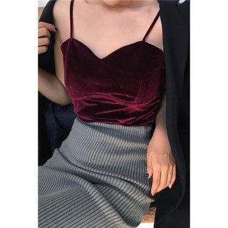 [NGODT1120 - giảm thêm 15k]  Áo croptop hai dây nhung dày