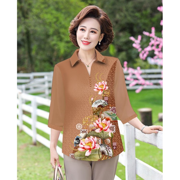 SIÊU SỐC - Thời Trang U50-60 - Áo Kiểu Trung Niên Size Lớn Dạng Áo Sơ Mi Quý Bà In Họa Tiết 3A26 3A27 3A28 3A29