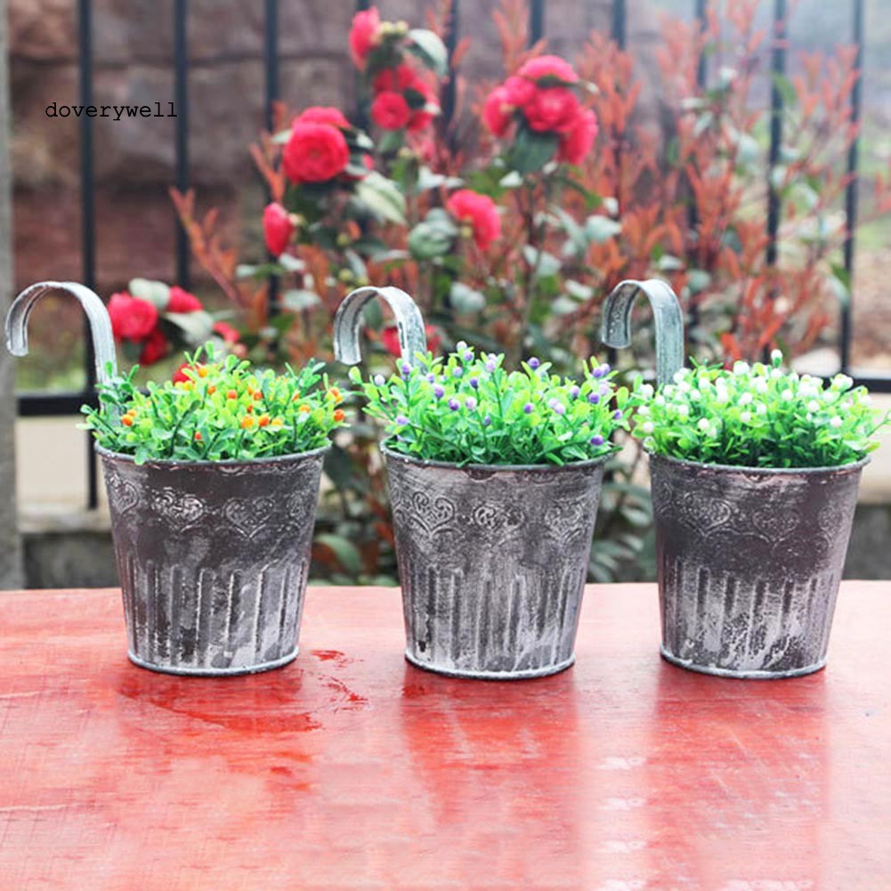 Chậu Hoa Khô Bằng Sắt Có Móc Treo Ban Công Phong Cách Vintage