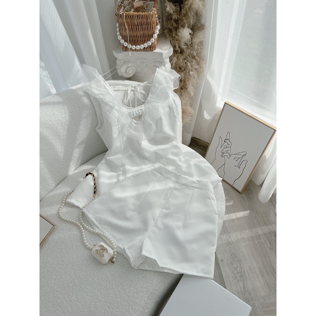 SET ÁO TRẮNG PHỐI VOAN TAY TIÊN+SHORT