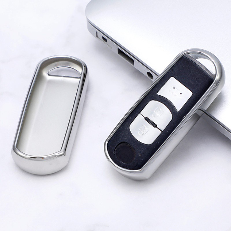 Ốp chìa khóa Mazda 2, Mazda 3, Mazda 6, Mazda Cx5, CX8 - Mẫu Silicoll tráng gương crom