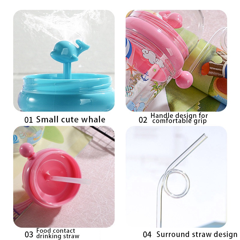 Cốc Uống Nước Hình Cá Voi Hoạt Hình Có Ống Hút Dung Tích 250ml