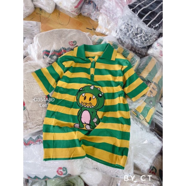 Váy Len Polo Kẻ Xanh Dáng Rộng Đầm Suông Len Sọc Khủng Long ❤