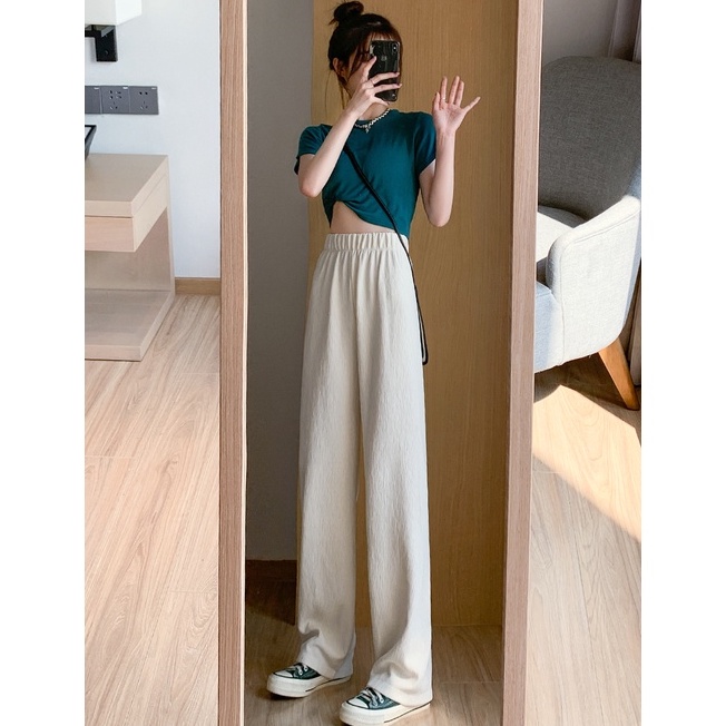 Quần ống rộng Lưng Cao Thời Trang Hàn Quốc Cho Nữ